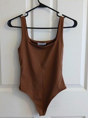 Babaton Brown Square Neck Bodysuit Small